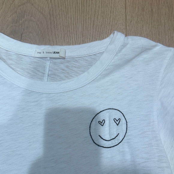 Rag & Bone White Tee with Heart Eyes Smiley Embroidery - Picture 2 of 6